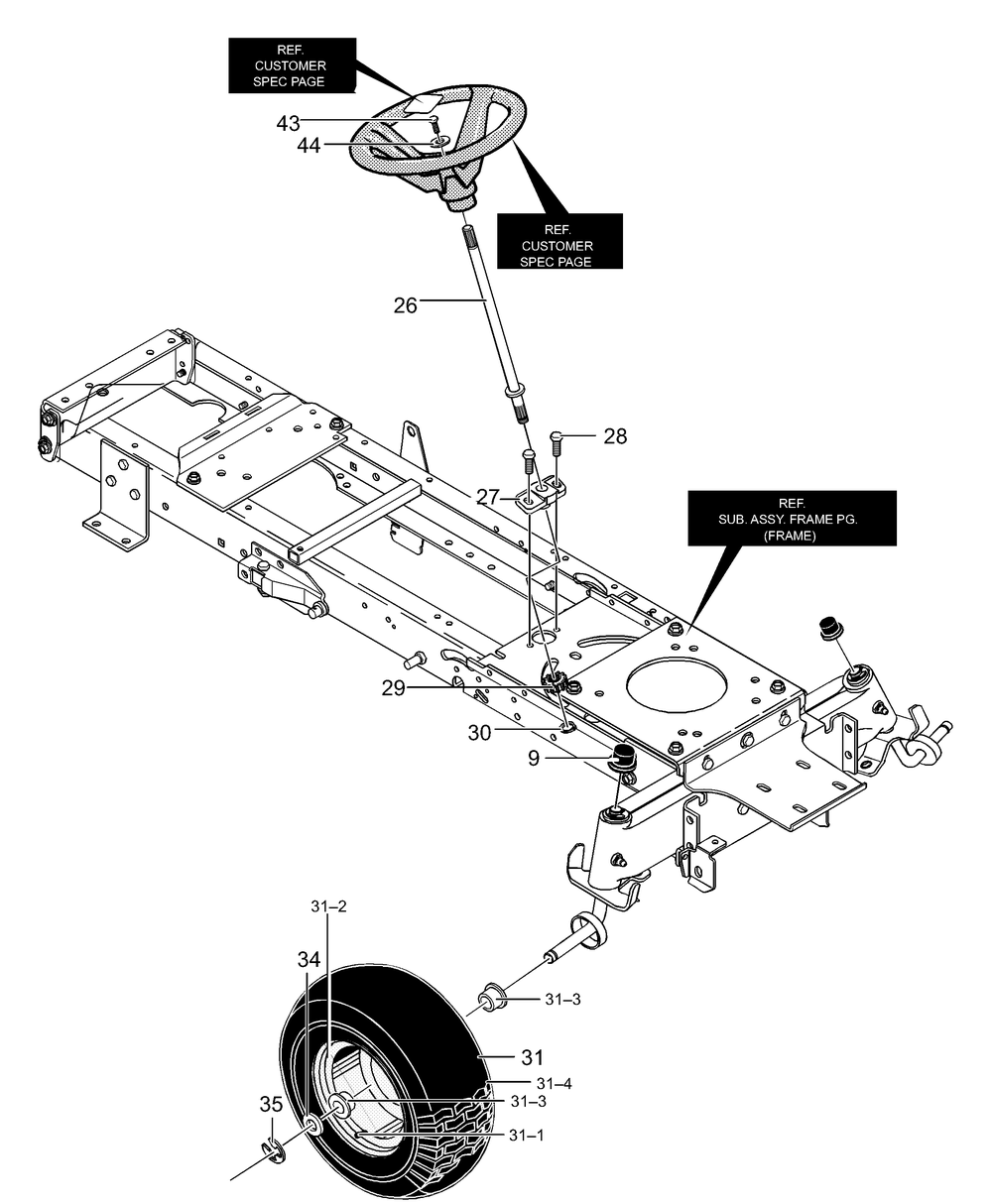 Steering Diagram and Parts List for 40370X50C 2001 Briggs and Stratton Lawn Tractor